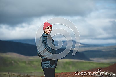 Cheerful woman posing on nature Stock Photo