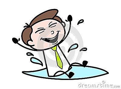 Cheerful Worker Playing in Water - Office Businessman Employee Cartoon Vector Illustration Stock Photo