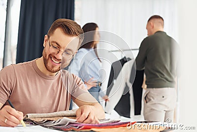 Cheerful workers. Group of people togethe in the office Stock Photo