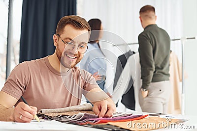 Cheerful workers. Group of people togethe in the office Stock Photo