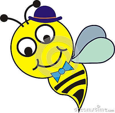 Cheerful yellow bee with black stripes Stock Photo