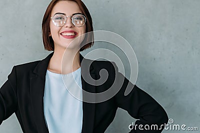 Cheerful young business lady successful career Stock Photo