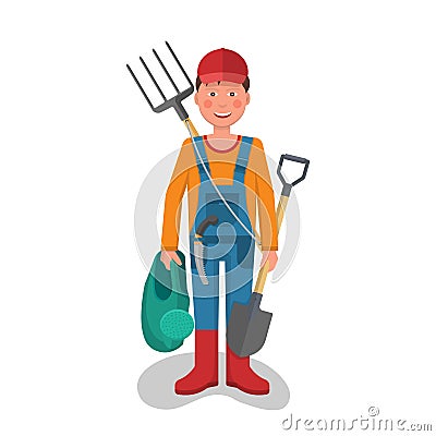 The cheerful young gardener Vector Illustration