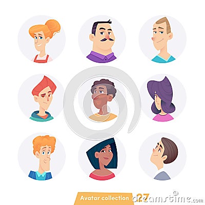 Cheerful young people avatar collection. User faces. Vector Illustration