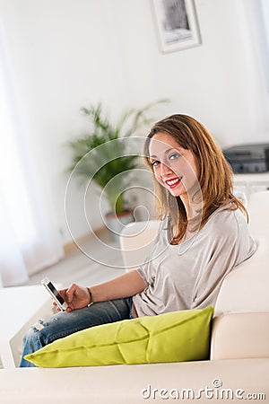 Cheerful young women at home Stock Photo