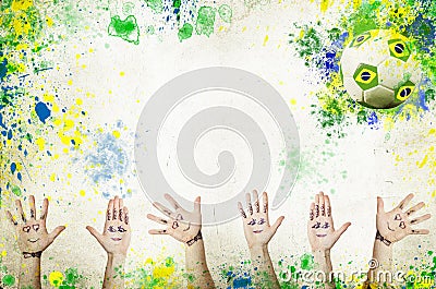 Cheering hands and soccer ball Stock Photo