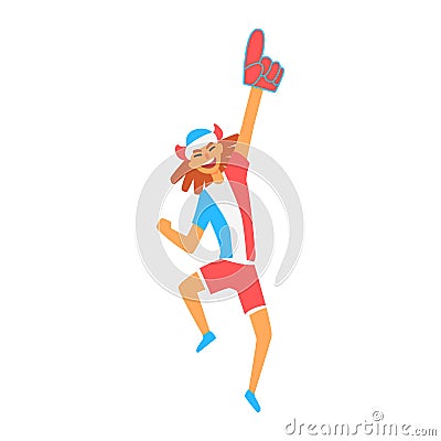 Cheering Happy Supporter Of French National Football Spots Team, Fan And Devotee With Attributes Vector Illustration