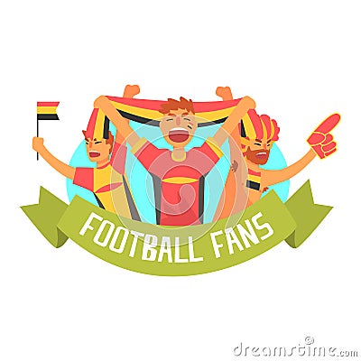 Cheering Happy Supporting Crowd Of German Football Spots Team Fans And Devotees With Banners And Attributes Vector Illustration