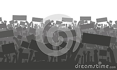 Cheering or protesting crowd with flags Vector Illustration