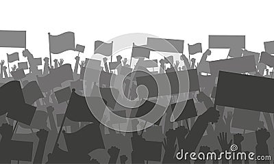 Cheering or protesting crowd with flags Vector Illustration