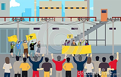 Cheering protesting crowd holding banners flat vector illustration Vector Illustration
