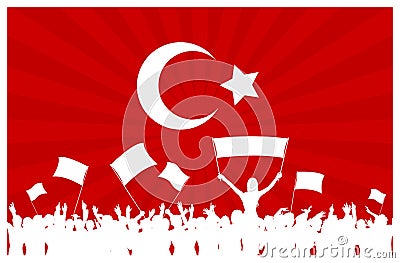 Cheering or Protesting Crowd with Turkey Flag Vector Illustration