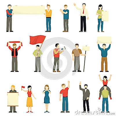 Cheering Protesting People Decorative Icons Set Vector Illustration