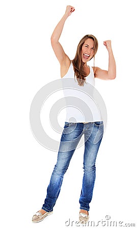 Cheering young woman Stock Photo