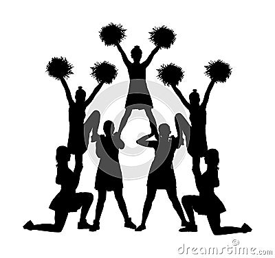 Cheerleader dancers figure vector silhouette illustration isolated. Cheer leading girl sport support. High school, college cheer. Vector Illustration