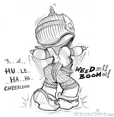 Cheerleader dancing cartoon acting Thai Giant character design d Stock Photo
