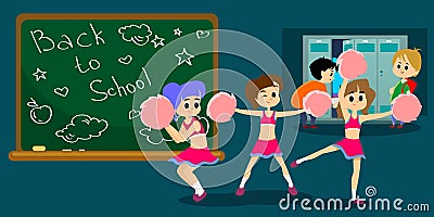 Cheerleader dancing in uniform with pom poms Vector Illustration