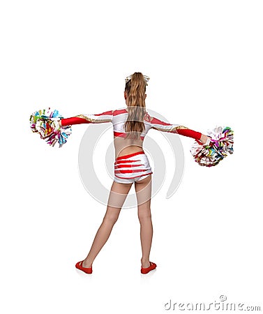 Cheerleader girl standing back Stock Photo
