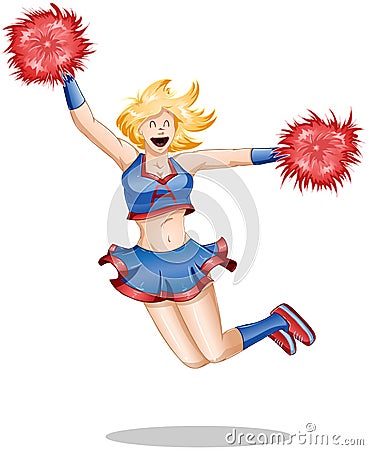 Cheerleader Jumps In The Air Vector Illustration