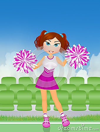 Cheerleader with pom poms Cartoon Illustration