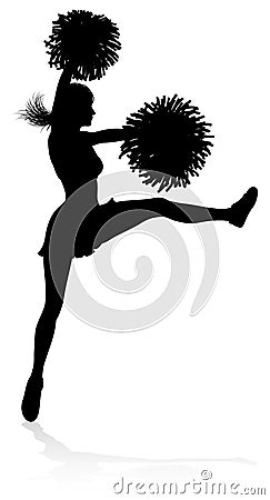 Cheerleader with Pom Poms Silhouette Vector Illustration