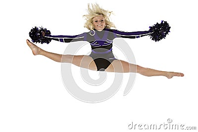 Cheerleader splits in the air Stock Photo