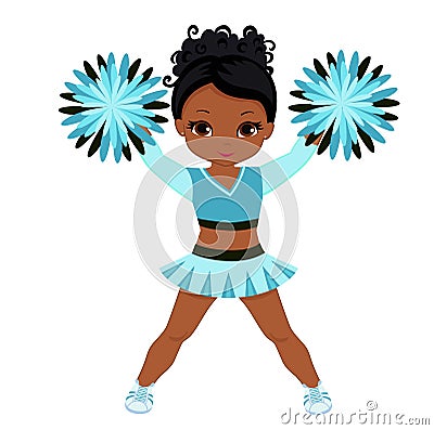 Cheerleader in turquoise uniform with Pom Poms. Vector Illustration