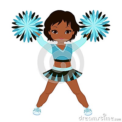 Cheerleader in turquoise uniform with Pom Poms. Vector Illustration