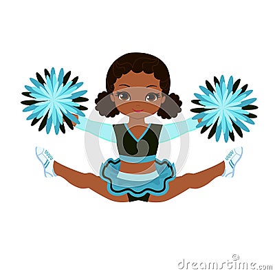 Cheerleader in turquoise uniform with Pom Poms. Vector Illustration