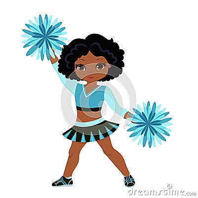 Cheerleader in turquoise uniform with Pom Poms. Vector Illustration