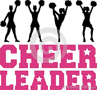 Cheerleader word with silhouettes Vector Illustration
