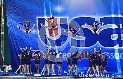 Cheerleaders competing at a competition Editorial Stock Photo