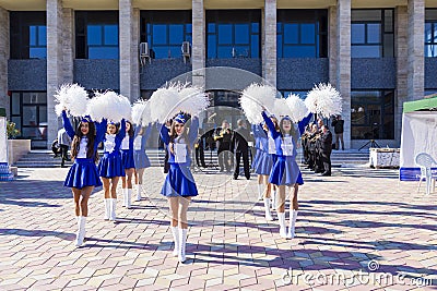 Cheerleaders at a holiday in Giurgiu city Stock Photo