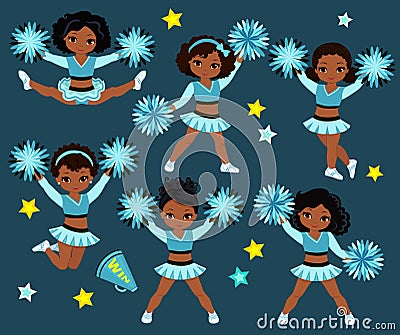 Cheerleaders Team Of Girls .Cheerleading turquoise Uniform vector illustration. Vector Illustration