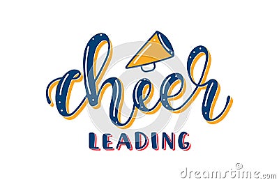 Cheerleading Colored Lettering with Megaphone. Vector stock illustration isolated on white background. Vector Illustration