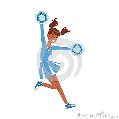 Cheerleading girl sport support dancing with pompoms character vector Illustration Vector Illustration