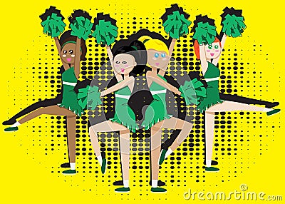 Cheerleading Squad in green Vector Illustration