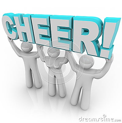 Cheerleading Squad in Rally - Lifting Word Cheer Stock Photo