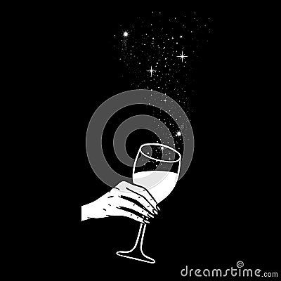 Cheers, girls drinking, hands with wine glasses and space stars potion, vector illustration Vector Illustration