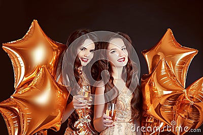 Cheers glasses, ladies have new year party celebration over part Stock Photo