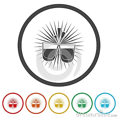 Cheers glasses ring icon color set Vector Illustration