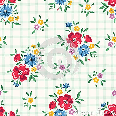 Cheery and Bright Chintz Romantic Meadow Wildflowers Vector Seamless Pattern Vector Illustration