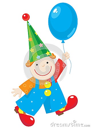 Cheery clown with balloon Vector Illustration