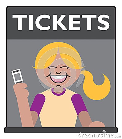 Cheery Ticket Seller Vector Illustration