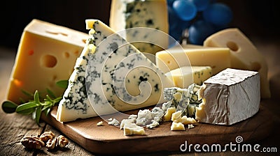 Cheese assortment: blue cheese, AI generated image Stock Photo