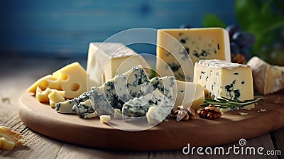Cheese assortment: blue cheese, AI generated image Stock Photo