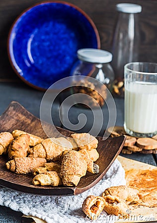 Cheese bagels biscuits from short pastry rolls, milk, dessert Stock Photo