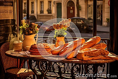 Cheese Baguette in Historic Paris: Culinary & Architectural Elegance Stock Photo