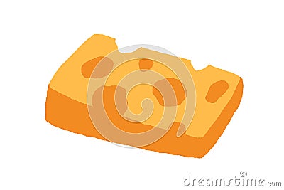 Cheese bar with big holes. Piece of Swiss dairy product. Block of porous Holland Maasdam chees. Colored flat vector Vector Illustration