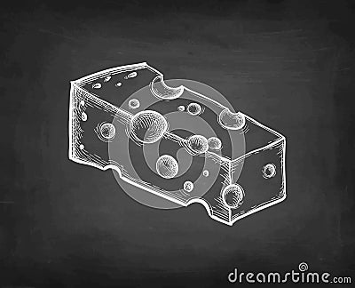 Cheese block chalk sketch. Vector Illustration